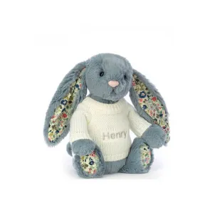 邦尼兔/Jellycat Blossom Dusky Blue Bunny with Personalised Cream Jumper JUMPCBL3DUSK