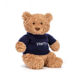邦尼兔/Jellycat Bartholomew Bear with Personalised Navy Jumper JUMPNBARM3BR