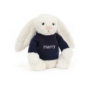 邦尼兔/Jellycat Bashful Cream Bunny with Personalised Navy Jumper JUMPNBAS3BC