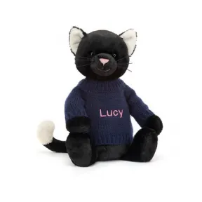 邦尼兔/Jellycat Bashful Black Kitten with Personalised Navy Jumper JUMPNBAS3BKIT
