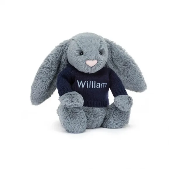 邦尼兔/Jellycat Bashful Dusky Blue Bunny with Personalised Navy Jumper JUMPNBAS3DUSKB