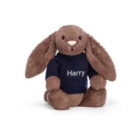 邦尼兔/Jellycat Bashful Fudge Bunny with Personalised Navy Jumper JUMPNBAS3FUD