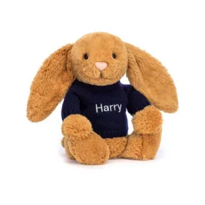 邦尼兔/Jellycat Bashful Golden Bunny with Personalised Navy Jumper JUMPNBAS3GDB