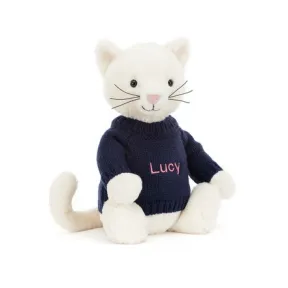 邦尼兔/Jellycat Bashful Cream Kitten with Personalised Navy Jumper JUMPNBAS3KIT