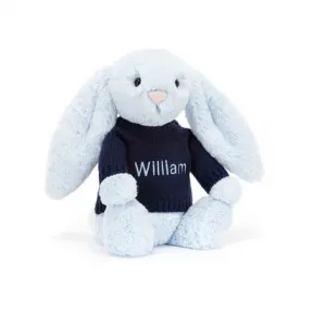 邦尼兔/Jellycat Bashful Blue Bunny with Personalised Navy Jumper JUMPNBAS4BB