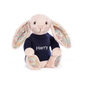 邦尼兔/Jellycat Blossom Blush Bunny with Personalised Navy Jumper JUMPNBL3BLU