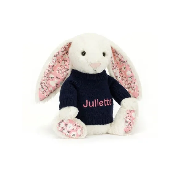 邦尼兔/Jellycat Blossom Cherry Bunny with Personalised Navy Jumper JUMPNBL3CHE