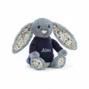 邦尼兔/Jellycat Blossom Dusky Blue Bunny with Personalised Navy Jumper JUMPNBL3DUSK