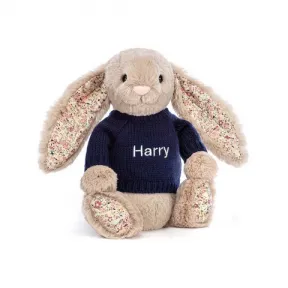 邦尼兔/Jellycat Blossom Bea Beige Bunny with Personalised Navy Jumper JUMPNBLN3BB