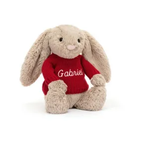 邦尼兔/Jellycat Bashful Beige Bunny with Personalised Red Jumper JUMPRBAS3B