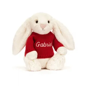 邦尼兔/Jellycat Bashful Cream Bunny with Personalised Red Jumper JUMPRBAS3BC