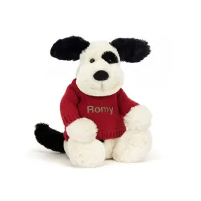 邦尼兔/Jellycat Bashful Black & Cream Puppy with Personalised Red Jumper JUMPRBAS3BCP