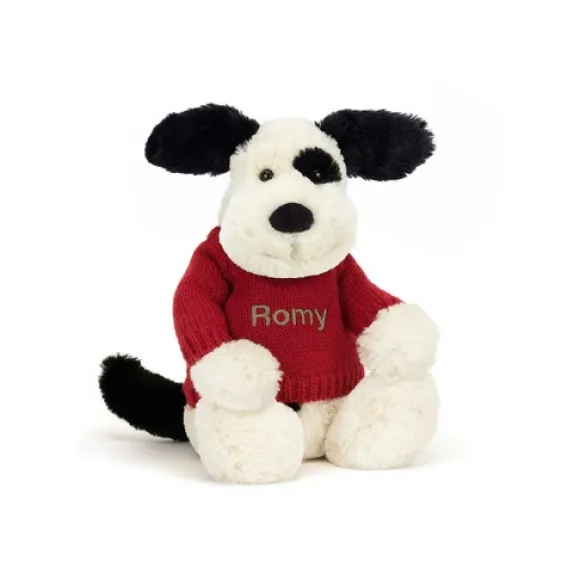 邦尼兔/Jellycat Bashful Black & Cream Puppy with Personalised Red Jumper JUMPRBAS3BCP