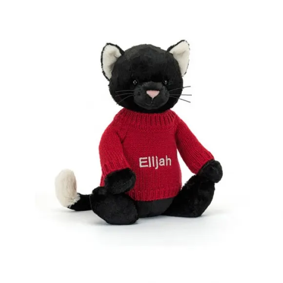 邦尼兔/Jellycat Bashful Black Kitten with Personalised Red Jumper JUMPRBAS3BKIT