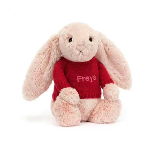 邦尼兔/Jellycat Bashful Blush Bunny with Personalised Red Jumper JUMPRBAS3BLU