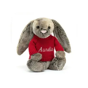 邦尼兔/Jellycat Bashful Cottontail Bunny with Personalised Red Jumper JUMPRBAS3BW