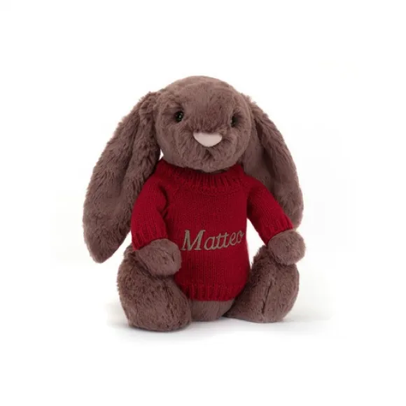 邦尼兔/Jellycat Bashful Fudge Bunny with Personalised Red Jumper JUMPRBAS3FUD