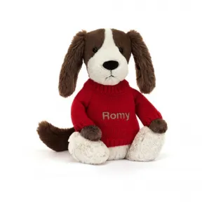 邦尼兔/Jellycat Bashful Fudge Puppy with Personalised Red Jumper JUMPRBAS3SPAN