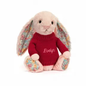 邦尼兔/Jellycat Blossom Blush Bunny with Personalised Red Jumper JUMPRBL3BLU