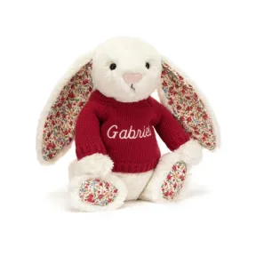 邦尼兔/Jellycat Blossom Cream Bunny with Personalised Red Jumper JUMPRBL3CBN
