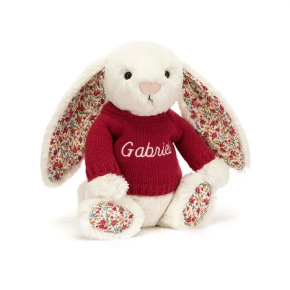 邦尼兔/Jellycat Blossom Cream Bunny with Personalised Red Jumper JUMPRBL3CBN