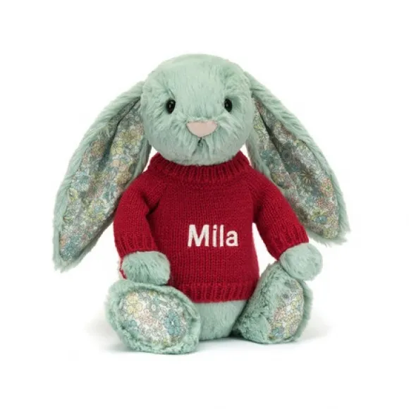 邦尼兔/Jellycat Blossom Sage Bunny with Personalised Red Jumper JUMPRBL3SG