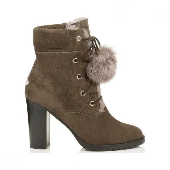 Jimmychoo/吉米周 皮毛绒球貂皮绒面革靴子 ELBA95DFO020763