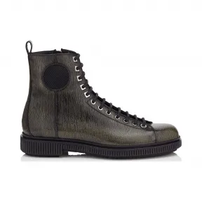 Jimmychoo/吉米周 森林绿色和黑色拉丝树皮印花皮革系带靴 KURTBKB0C2406