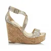 Jimmychoo/吉米周 香槟色金属蛇纹皮革软木坡跟凉鞋 PORTIA120IKW120011