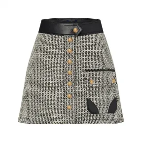 路易威登/Louis Vuitton(LV)  皮革饰边图案花呢迷你裙 1ABRG4