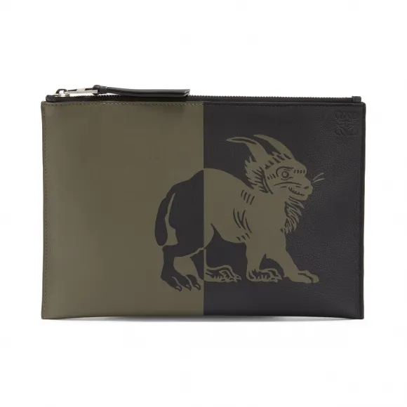 罗意威/Loewe Flat Pouch HeraldKhaki Green/Black 103.32AB30