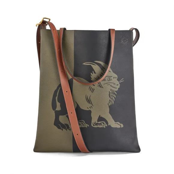 罗意威/Loewe Vertical Tote Herald BagKhaki Green/Black 303.29AA94