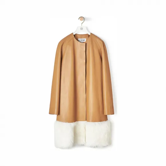 罗意威/Loewe Shearling Trim Coatcamel/white D1291950PL
