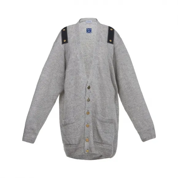 罗意威/Loewe Cardigan W/ Leather Inserts灰色 D3179630SM