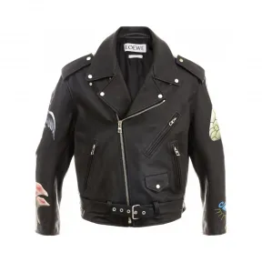 罗意威/Loewe 手绘蘑菇图案机车夹克 黑色 H1268330VU