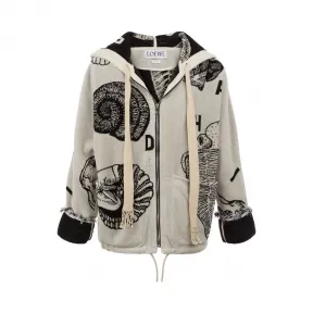 罗意威/Loewe Zipped Hoodie Sweatshirt黑色/白色 H2178420PA