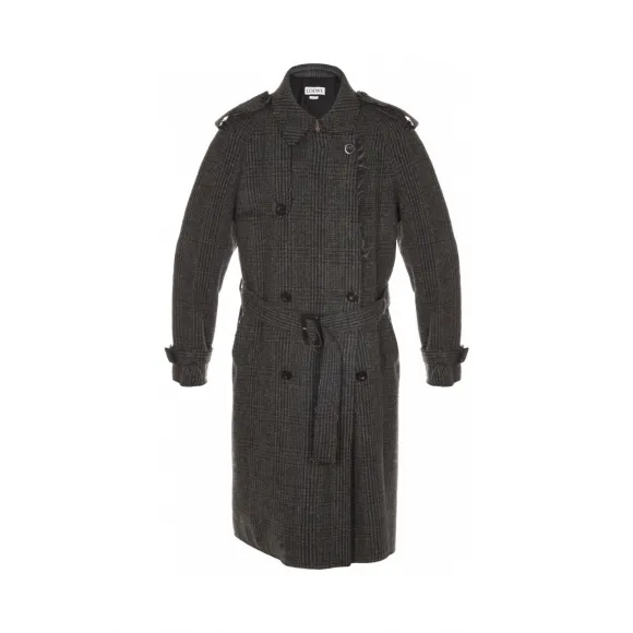 罗意威/Loewe 水洗花呢长风衣 黑灰色 H2261021PA