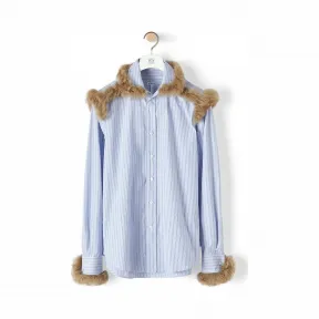 罗意威/Loewe Shearling Trim Stripe Shirt淡蓝色 H2299160CG