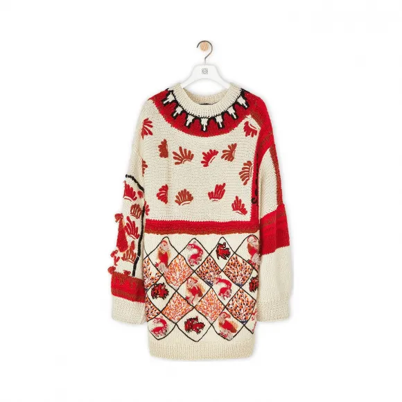 罗意威/Loewe Embroidered Sweater Animals白色/红色 H3109230OT