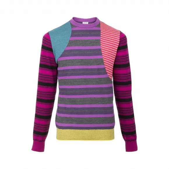 罗意威/Loewe Crewneck Patchwork Stripespurple melange H3179331SY