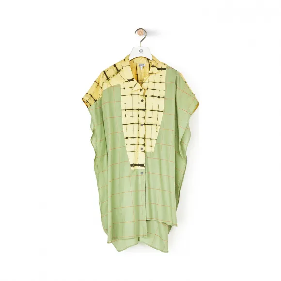 罗意威/Loewe Check Short Slv Asym Shirt绿色/黄色 S2109000GA