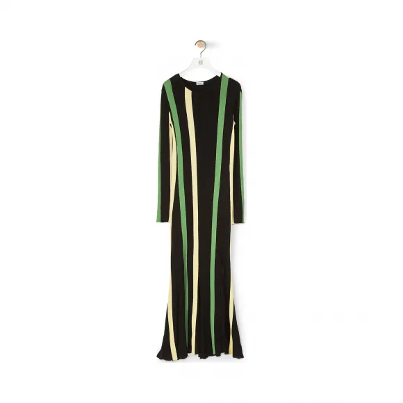 罗意威/Loewe Stripe Rib Knit DressYellow/Black S3106030SM