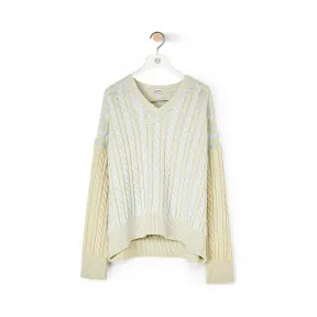 罗意威/Loewe Cable V Neck SweaterGrey/Pink S3109470CO