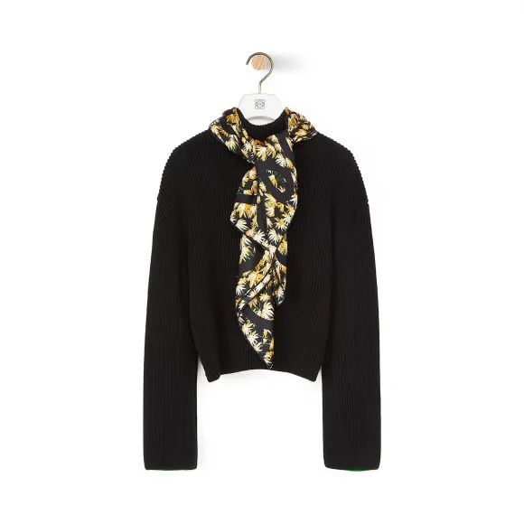 罗意威/Loewe Daisy Silk Scarf Sweater黑色 S3109810CO
