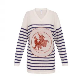 罗意威/Loewe Striped Vneck Sweater Greek白色/蓝色 S3179480SM
