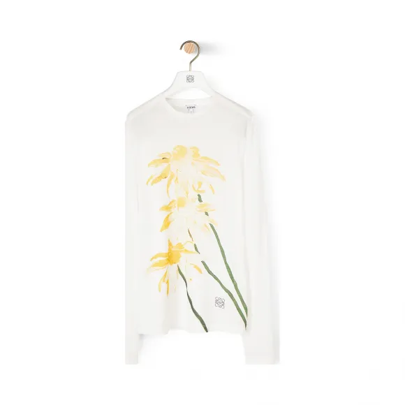 罗意威/Loewe Daisy Print Long Slv T-ShirtEcru/Yellow S6109621PC