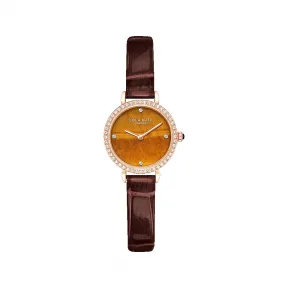 罗拉玫瑰/Lolarose Golden Halo系列镶锆石棕色皮带虎眼石腕表 LR2224