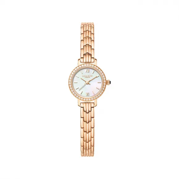 罗拉玫瑰/Lolarose Golden Halo系列镶锆石玫金色链式钢带母贝腕表 LR4176