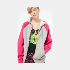 迈克高仕/Michael Kors 拼色棉和羊绒混纺拉链连帽衫 653AKM964-0644