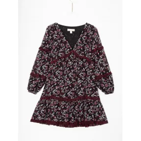 迈克高仕/Michael Kors 长袖印花迷你裙  黑色/酒红/白色 迷你裙 JF2806Y7A1634